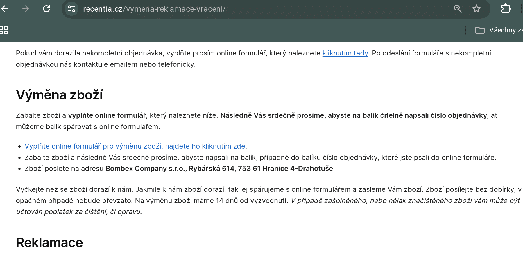 recentia objednávky
